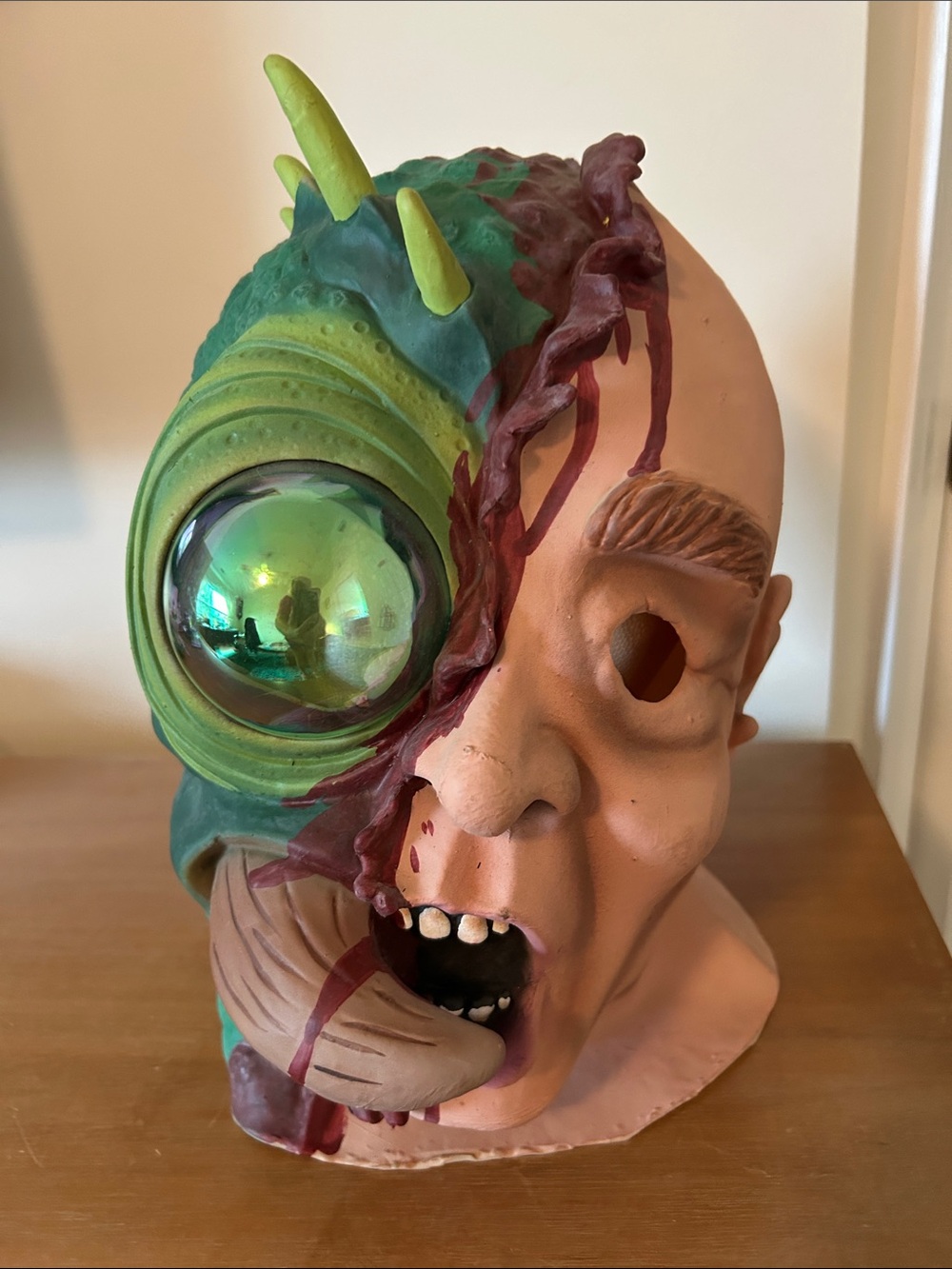 Green and Flesh Alien-Human Horror Mask